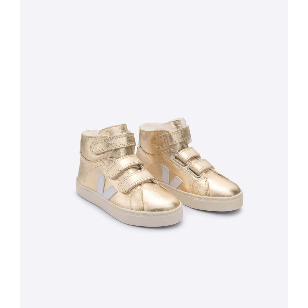 Kids' Veja ESPLAR MID FURED LEATHER High Tops Gold | SG 698JPQ